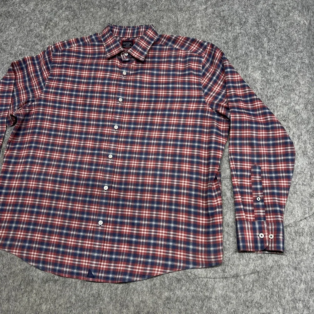 UNTUCKit Shirt Mens XL Red Blue Plaid Radda Relaxed Fit Long Sleeve Button Front